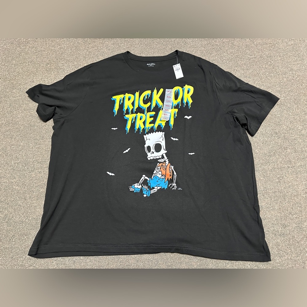 NWT! The Simpsons Bart Skeleton Trick Or Treat Halloween Black T-Shirt Size XXL